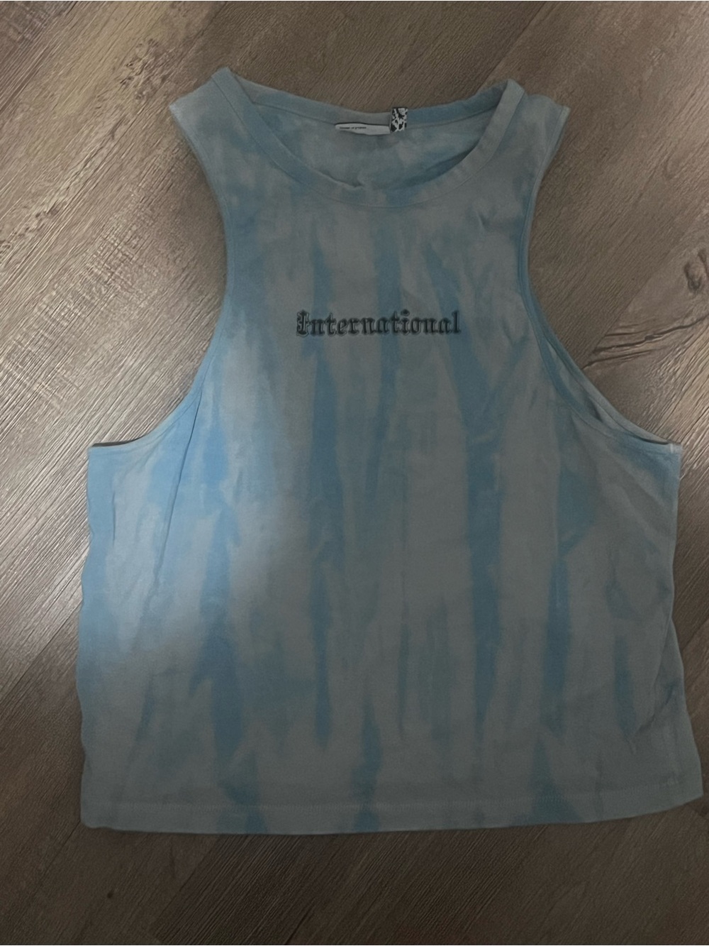 International Tie-Dye Crop Muscle Tank Top - Light Blue Medium